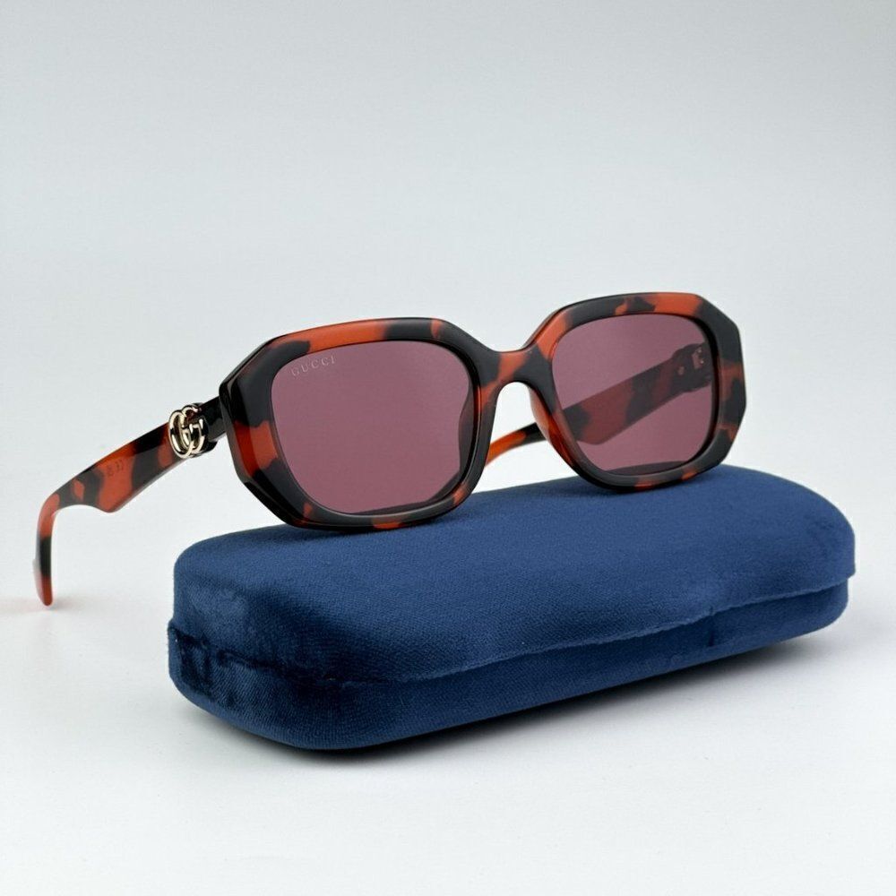 NEW Gucci GG1535S 005 Orange Havana Violet Women Geometric Sunglasses GG 1535S